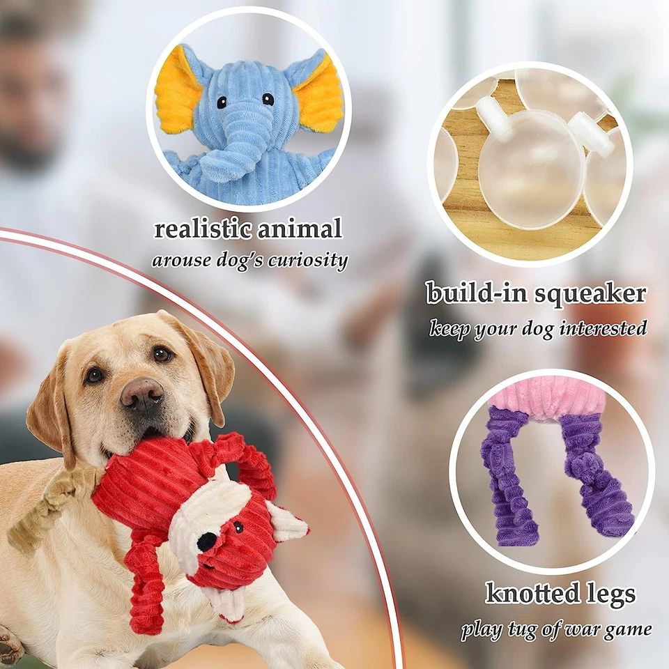5 Pack Tough Dog Toys Stuffed Squeaky Dog Toys Assortment Plush Animal Dog Toy V - Image 3 of 4