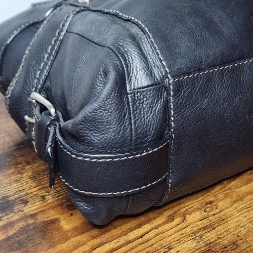 Vintage Fossil Black Leather Multi-Pocket Shoulder Bag Y2K Satchel Top Stitch, $59.85 - Photo 10