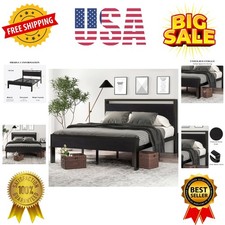 14 Inch Full Size Metal Platform Bed Frame with Wooden Headboard and Footboar...