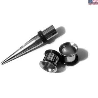 Sleek 1 Gauge Steel Taper with 2 Stainless Steel Tunnel Plugs - Black Finish
