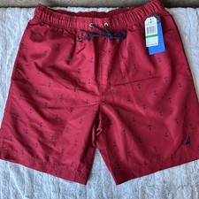 NAUTICA Anchor Print 8" Swim Trunks sz Large Nautical Red Shorts
