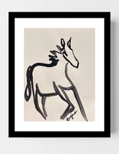 GUAJARDO Original Contemporary Line Horse Trot 9X12 Paper Signed Art