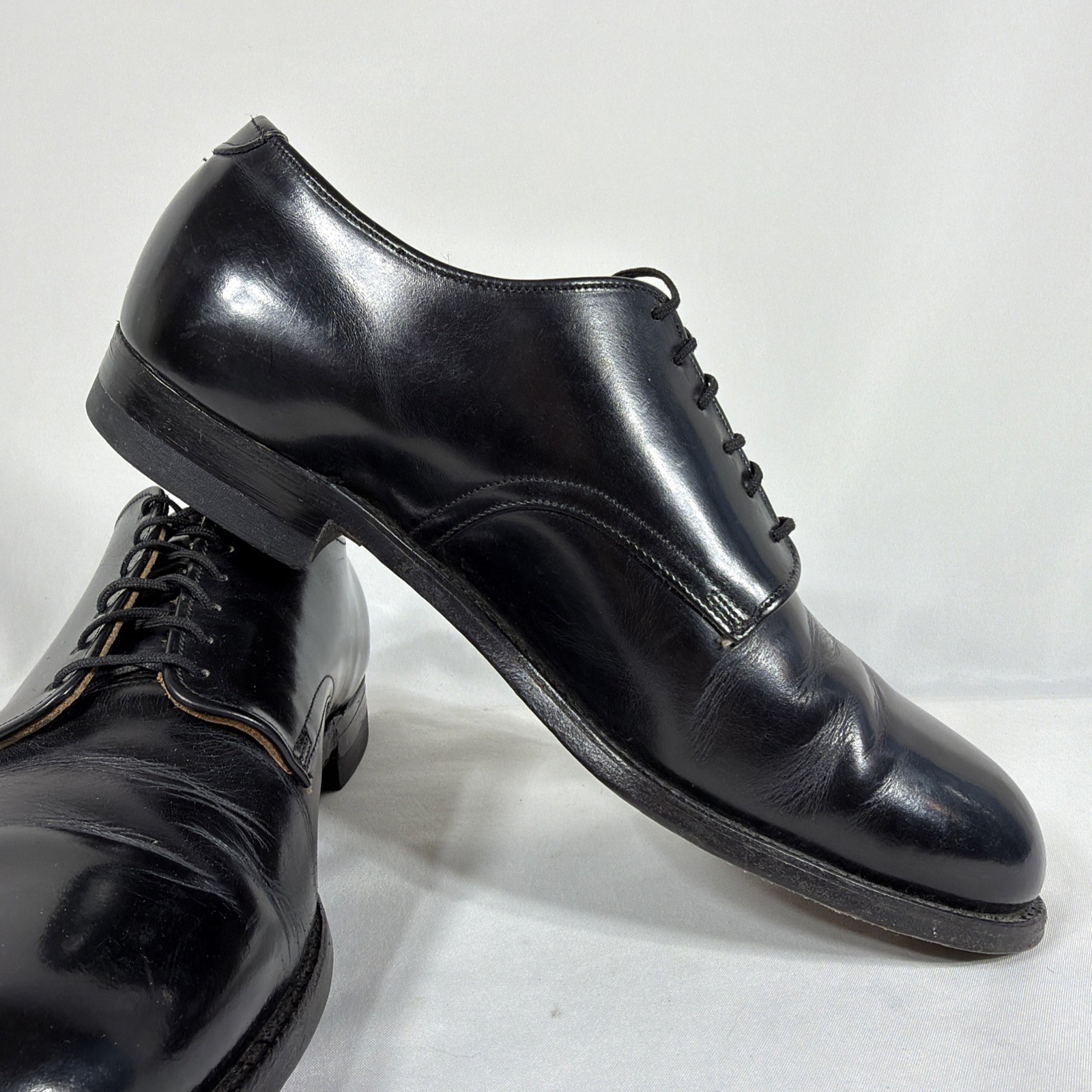 Vintage Endicott Johnson Co Black Leather Military Dress Shoes 1970 Mens 10 R