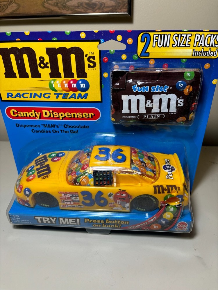 Vintage #36 NASCAR M&M's Collectible Racing Team Candy Dispenser Mars 1999 NEW