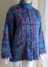 Elizabeth Jenkins Handwoven Ooak Fiber Art Texture Colorful Jacket Coat S M L Xl