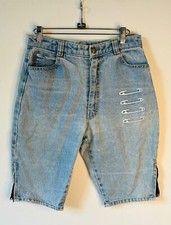 VTG 90'S Y2K MILLENNIAL SUN 29 LIGHT SAFTEY PIN EMBROIDERED JEAN SHORTS XS/S