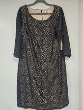 Eliza J Dress Black Allover Lace Beige Lined Plus Sz 20W