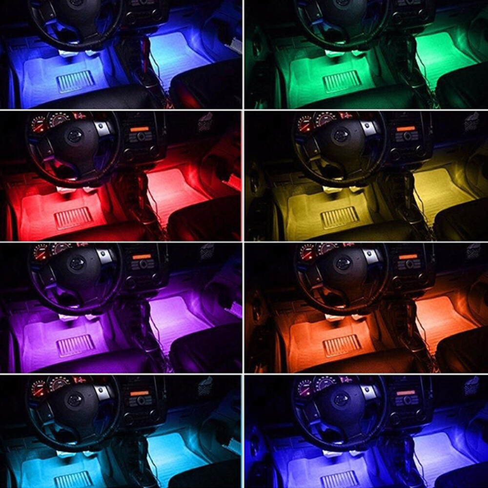 4x Universal 12-LED RGB Remote Control Car Interior Floor Neon Light Strip Lamp