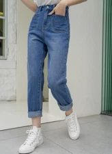 High waist washed straight leg jeans