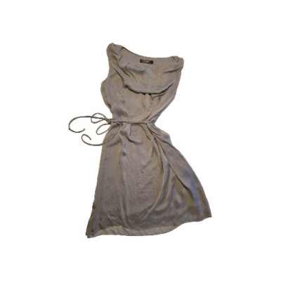 Kleid   40 L Hallhuber 100% Seide Grau Graublau Rauchgrau Elegant Leicht