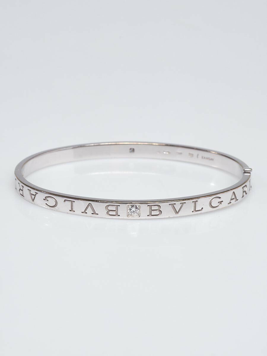 BVLGARI Double Logo Diamond Bangle 18k White Gold Bracelet
