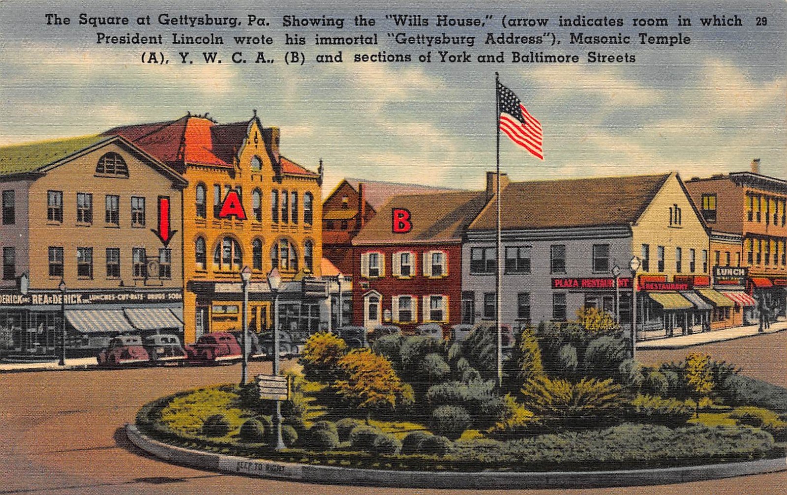 VTG POSTCARD SQUARE WILLS HOUSE YWCA DOWNTOWN STORES GETTYSBURG PENNSYLVANIA PA eBay