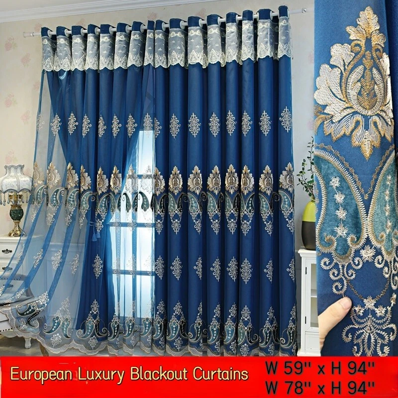 Cortinas opacas de panel europeo de lujo bordado cortina decoración de sala de estar Foto 2 de 4