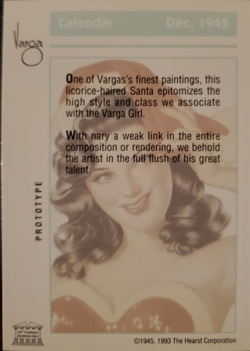 DICIEMBRE 1945 - Tarjeta coleccionable clásica Varga Navidad Pin-Up Girl prototipo 1993 - Imagen 4 de 4