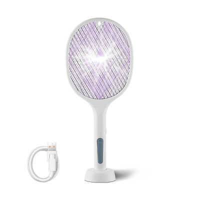 #ad Rechargeable Dual Mode Electric Fly Swatter Bug Zapper With Base Lightweight $9.99