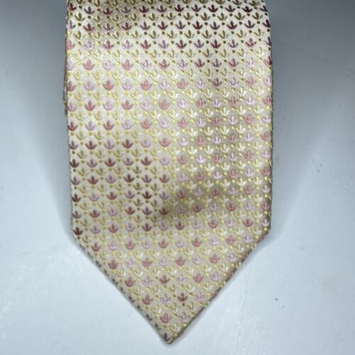Ermenegildo Zegna Jacquard Floral Pattern 100% Silk Men's Gold Pink Tie Italy - Picture 1 of 8