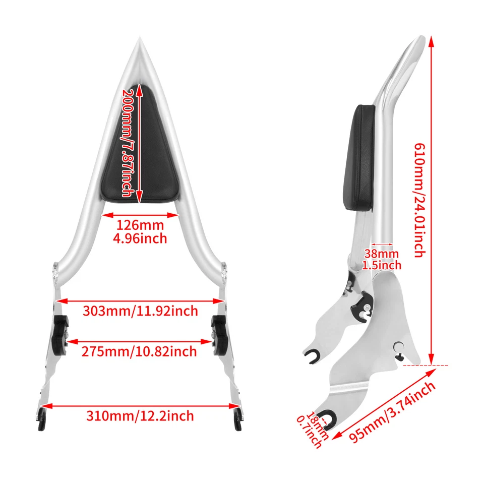 16" Chrome Passenger Backrest Sissy Bar For Harley Touring Road Street Glide 09+ Foto 2 de 4