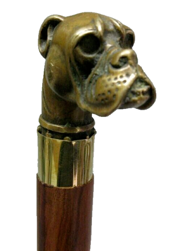 Nautical Vintage Finish bull dog handle Brown wooden classic walking stick cane - Picture 2 of 8
