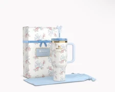 The Stanley X LoveShackFancy Holiday Quencher Rosa Beaux Blue 40 Ounce IN-HAND