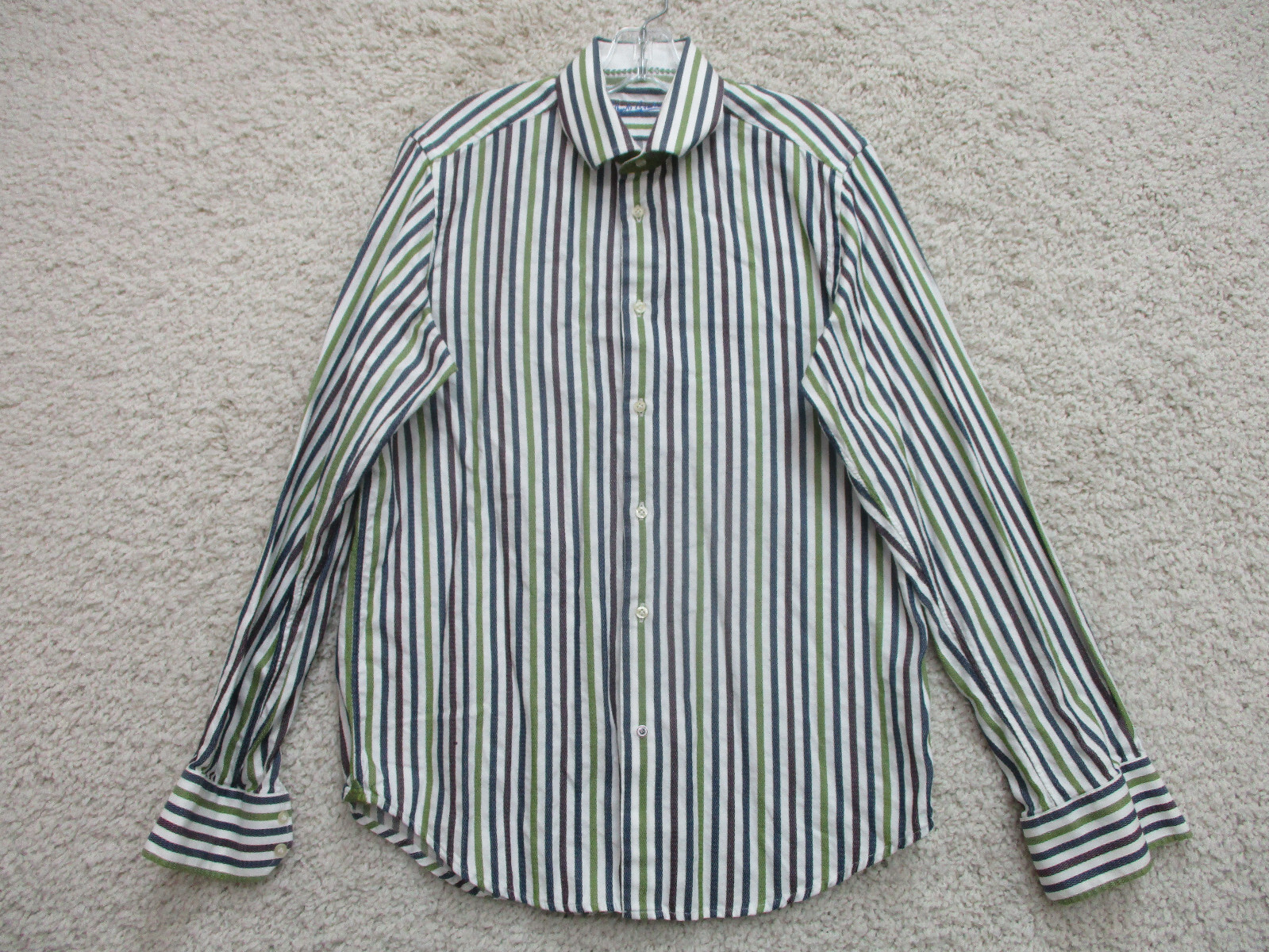 Robert Graham Button Up Shirt Medium Adult Green Blue Striped Silk Blend Mens M