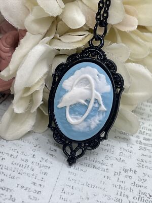 Dolphin Cameo Sea Life Ocean Birthday Gift Party Favor Beach Wedding Black Ename