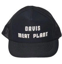 Vintage DAVIS MEAT PLANT Black Foam Mesh Trucker Hat Snapback Food Processing MO