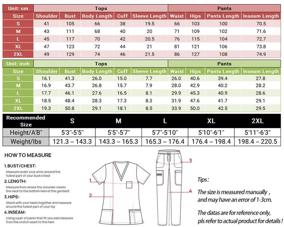 New Nurse Uniform Women Men Scrub Set V-Neck Top Straight Cargo Pants Summer - image 2 of 4