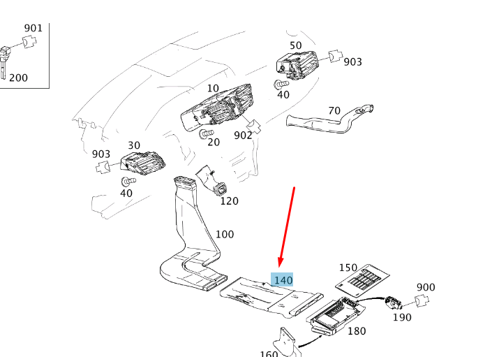 Neu MERCEDES-BENZ E W212 Luftkanal hinten links im Fußraum A2128311500 Original
