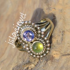 Amethyst Cut  Green Peridot Gemstone Jewelry 925 Sterling Silver Statement Ring