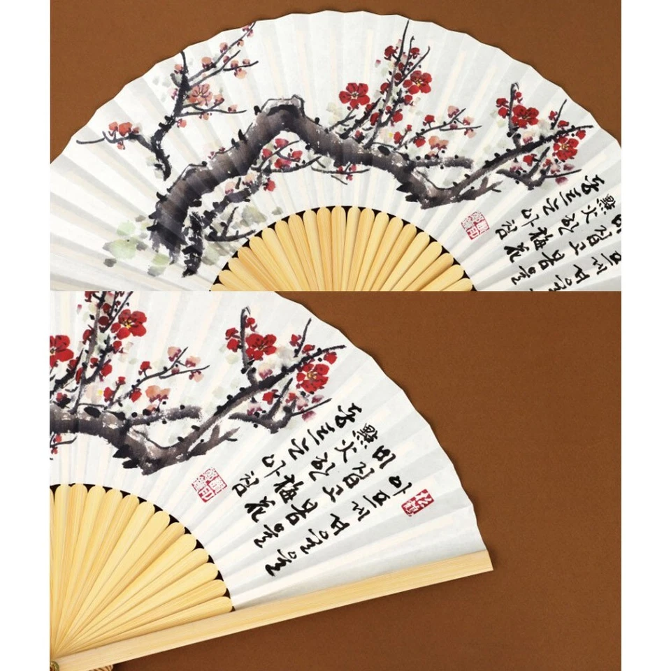 Ventilador de mano plegable de bambú tradicional Jeonju hecho a mano papel coreano de alta calidad Foto 3 de 4