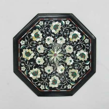 18" Black inlay Marble center coffee Table Top pietra dura antique handmade H2