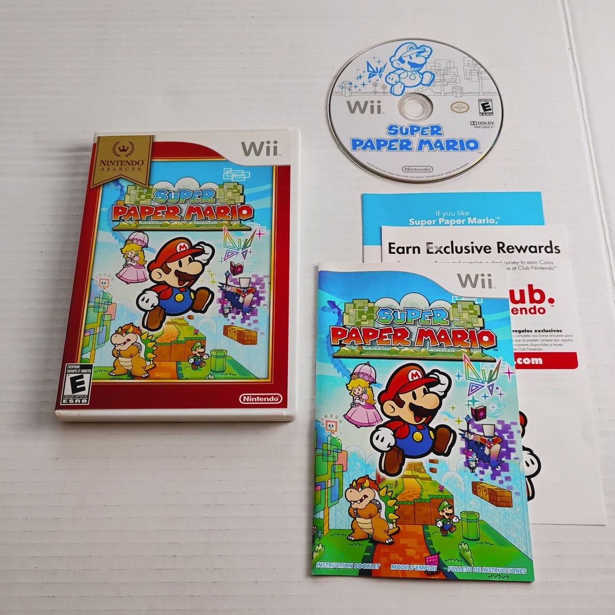 Super Paper Mario Nintendo Selects Edition Wii CIB with Manual