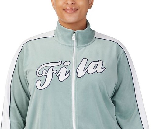 Fila Damen Valery Logo Reißverschluss vorne Velours Jacke grün Größe 2X - Bild 2 von 3