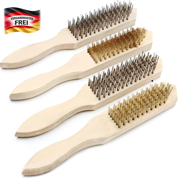 4 StüCk DrahtbüRsten Set, MessingbüRste Mit Holzgriff, MetallbüRste FüR Sauberen-image