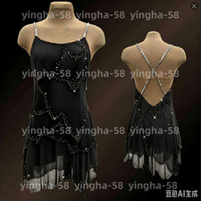 Ice Figure Skating Dress Rhythmic Gymnastics Twirling Competition black