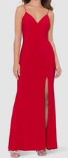 XSCAPE Women's Red Long V-Neck Knot Back Gown Dress Size 8