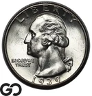 1939-D Washington Quarter, Tougher This Nice, Choice Gem BU++