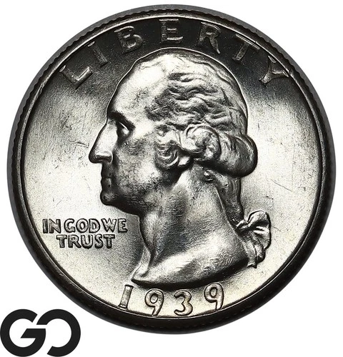 1939-D Washington Quarter, Tougher This Nice, Choice Gem BU++