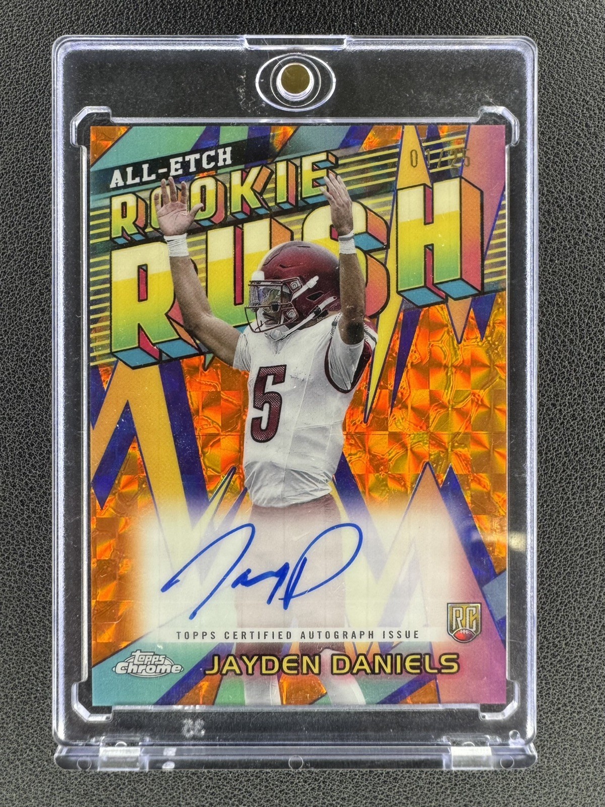 Jayden Daniels Topps Chrome All-Etch Rookie Rush Autographs #RRAJD Orange Geometric