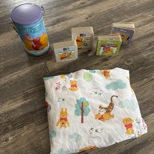 Disney Classic Winnie The Pooh Tigger Crib Sheet LOT tin jar  mini board books