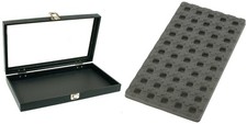 Glass Lid Jewelry Display Case 14 3/4" w/ Gray 50 Slot Earring Tray Insert