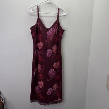 VTG Express Red Floral Babydoll Y2K 90s Midi Slip Dress Coquette Romantic Lace