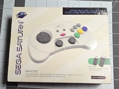 Retro-Bit SEGA Saturn 2.4GHz Wireless Pro Controller White For Saturn PC Switch