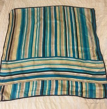 Vintage MCM square Blue green multi Geometric stripes unbranded scarf