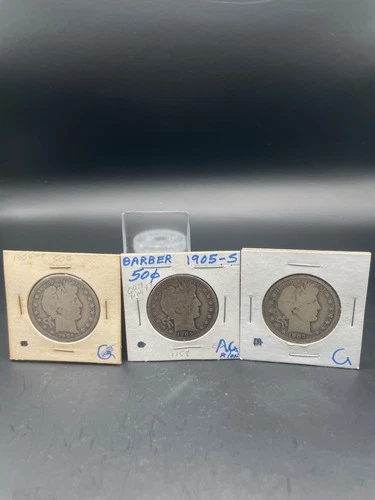 Lot of 3- 1904 & 1905 S & 1907 D Barber Half Dollar