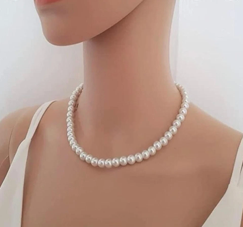 Colar de pérolas brancas AAA redondo 6-7mm natural FW para joias femininas fecho de prata - Imagem 2 de 3