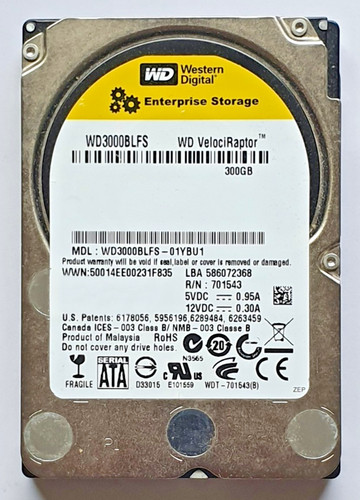 300 GB SATA Western Digital VelociRaptor WD3000BLFS-01YBU1 10K 2.5" Festplatte