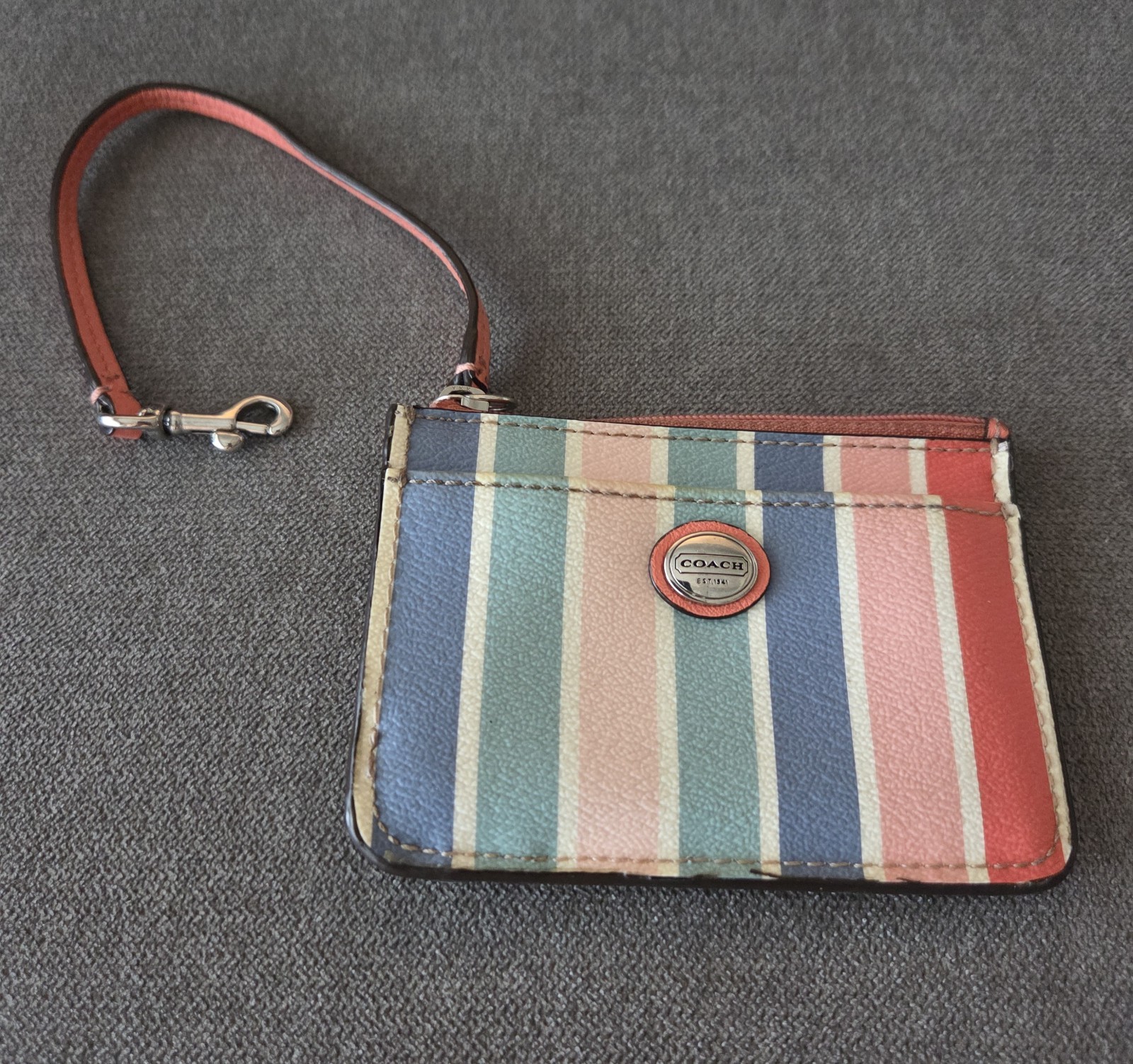 Coach Small Wristlet Wallet Card Holder Pink Orange Blue Multicolor Stripe