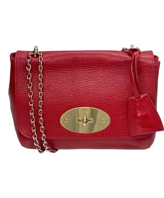 MULBERRY Schultertasche Handtasche Kette Drehverschluss Leder rot echt