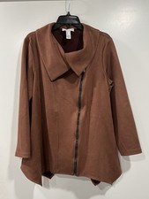 Joseph Ribkoff Women 12 Swing Jacket Full Zip Brown Faux Suede Flowy Classic